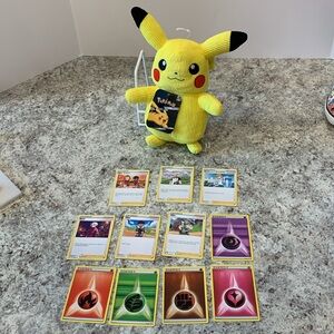 Lot 11 cards + Pokemon 10” Pikachu Corduroy SELECT Plush